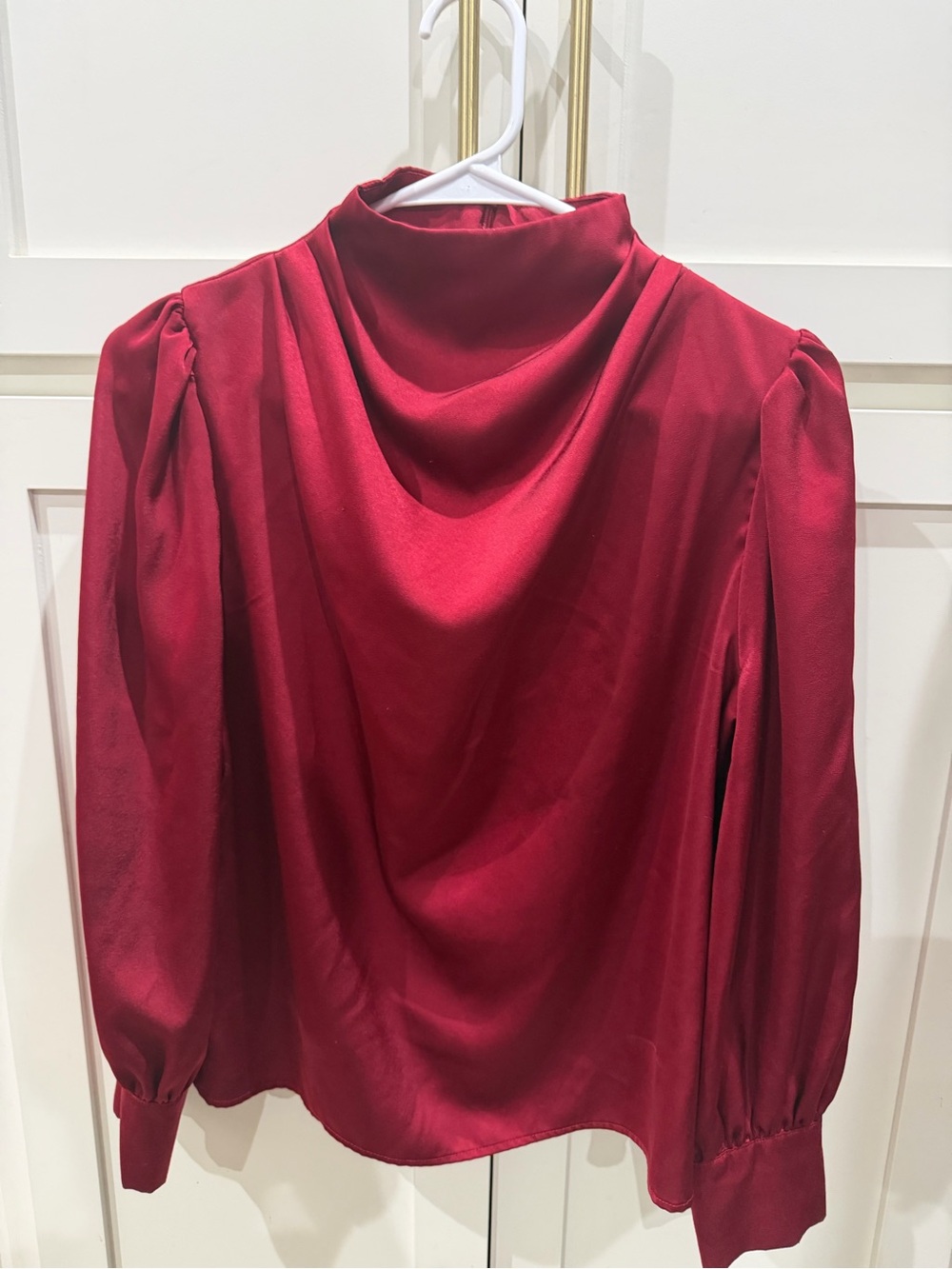 SHEIN Red Draped Cowl Neck Puff Sleeve Sweater